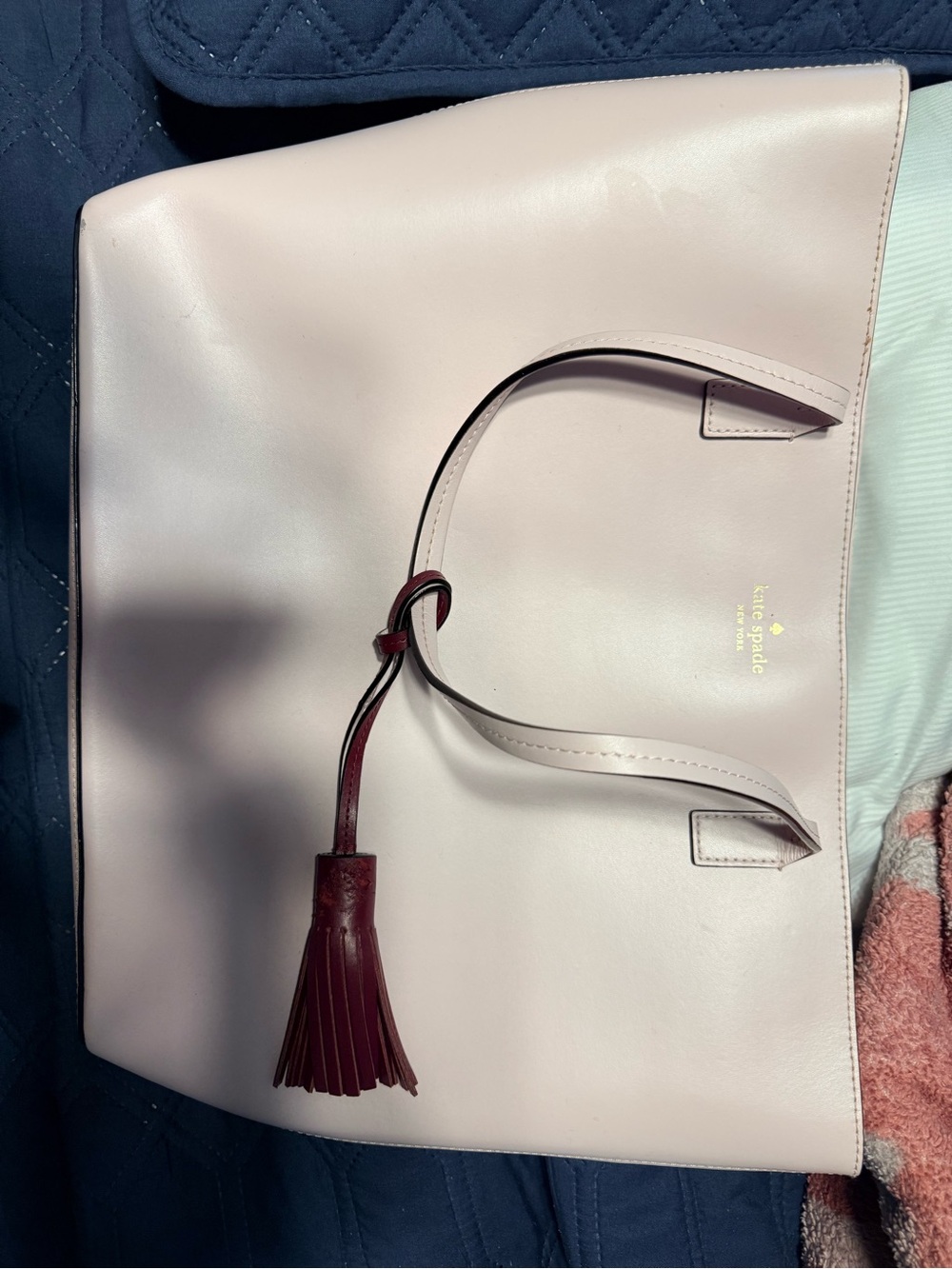 kate spade Pale Pink Tote with Burgundy Tassel Accent
